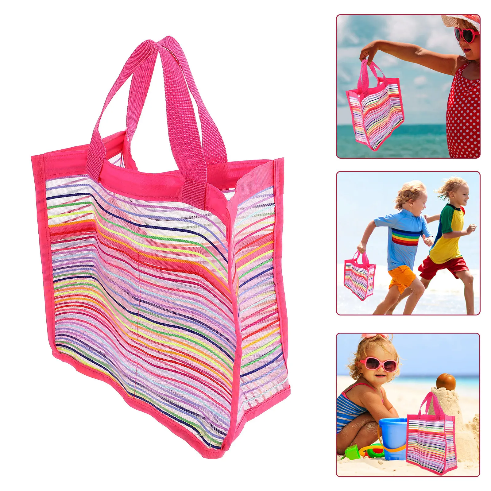 

Kids Creative Beach Mesh Bag Large Capacity Shoulder Tote Portable Storage Pouch for Shell Collection Swimming Boating Camping