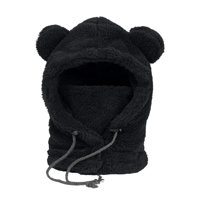 Orelhas de urso de pelúcia femininas, balaclava bonito dos desenhos animados, urso quente chapéu com capuz, proteção de orelha, windproof, grossa,