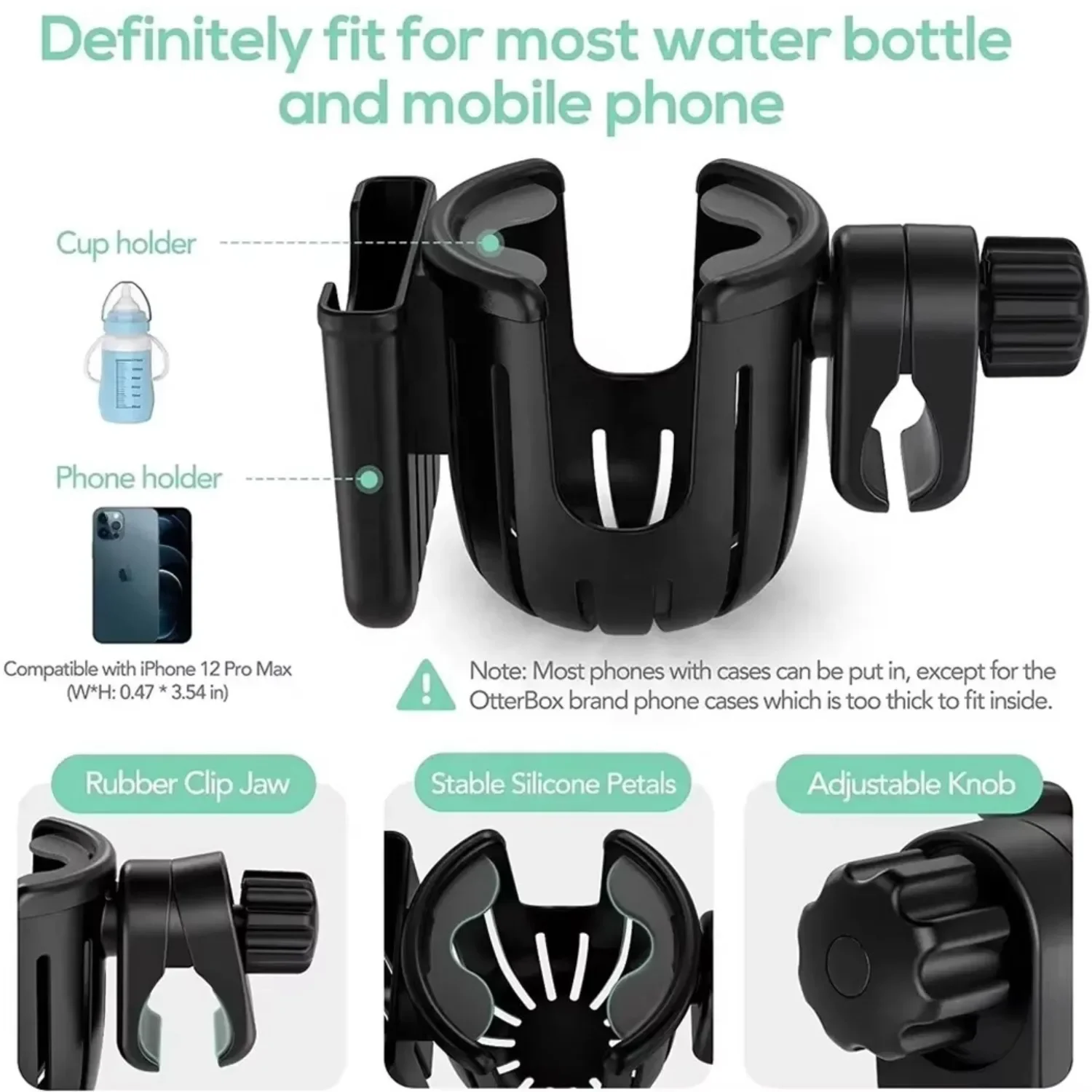 Universal 2-in-1 Stroller Cup Phone Holder,Adjustable Water Milk Bottle Rack for Baby Pram,Bike,Motorcycle,Scooter,Wheelchair