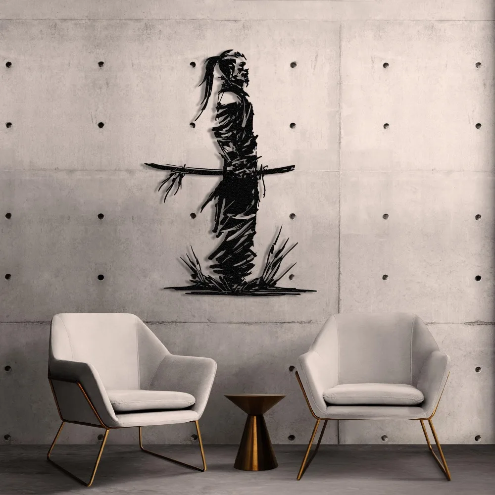 CIFBUY Iron Wall Art Samurai Warrior Metal Sculpture Rustproof Katana Decor for Game Room Man Cave Indoor Outdoor Home Hanging G