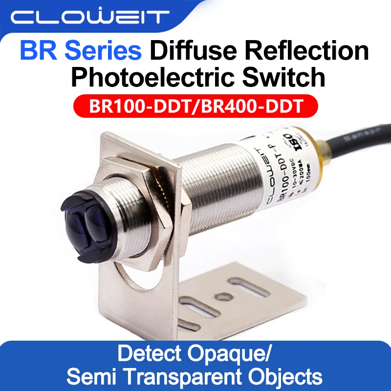 Cloweit Photoelectric Switch BR100-DDT Neutral Brand Infrared Induction Diffuse Reflection Sensor M18 Detection Distance 1-40CM