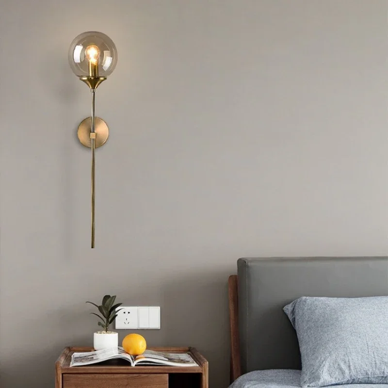 SANDYHA LED Modern Simple Glass Round Ball Wall Lamp Bedside Lighting Fixture Perfect for Bedroom Living Room Hallway Home Decor