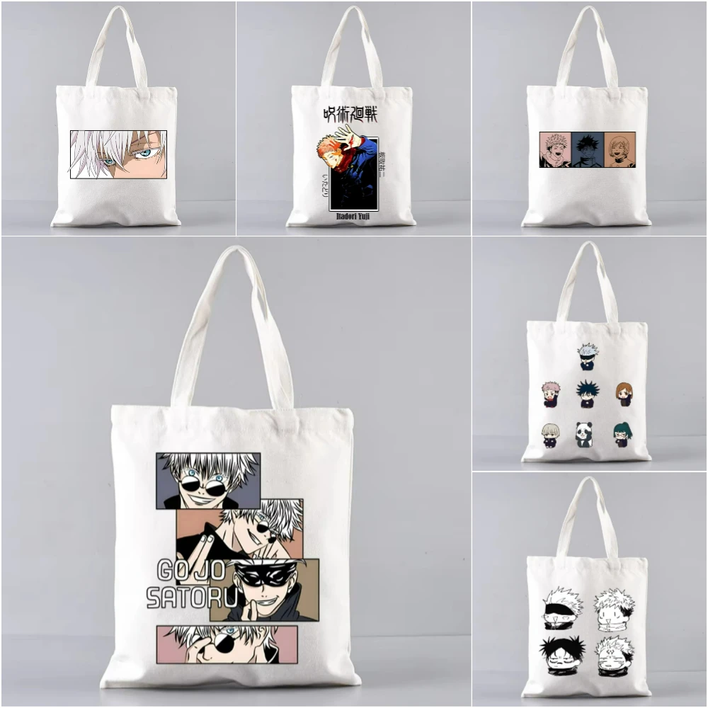 

Холщовая сумка на плечо с принтом J-Jujutsu K-Kaisen, многоразовая просторная большая сумка для покупок, работы, школы или путешествий, экологически чистая сумка