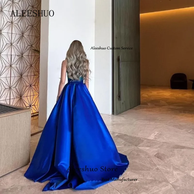 Arabia Blue Mermaid Satin Prom Dresses Halter Sleeveless Party Dresses Vestidos De Ocasión Ankle-Length Formales 2025 Customized