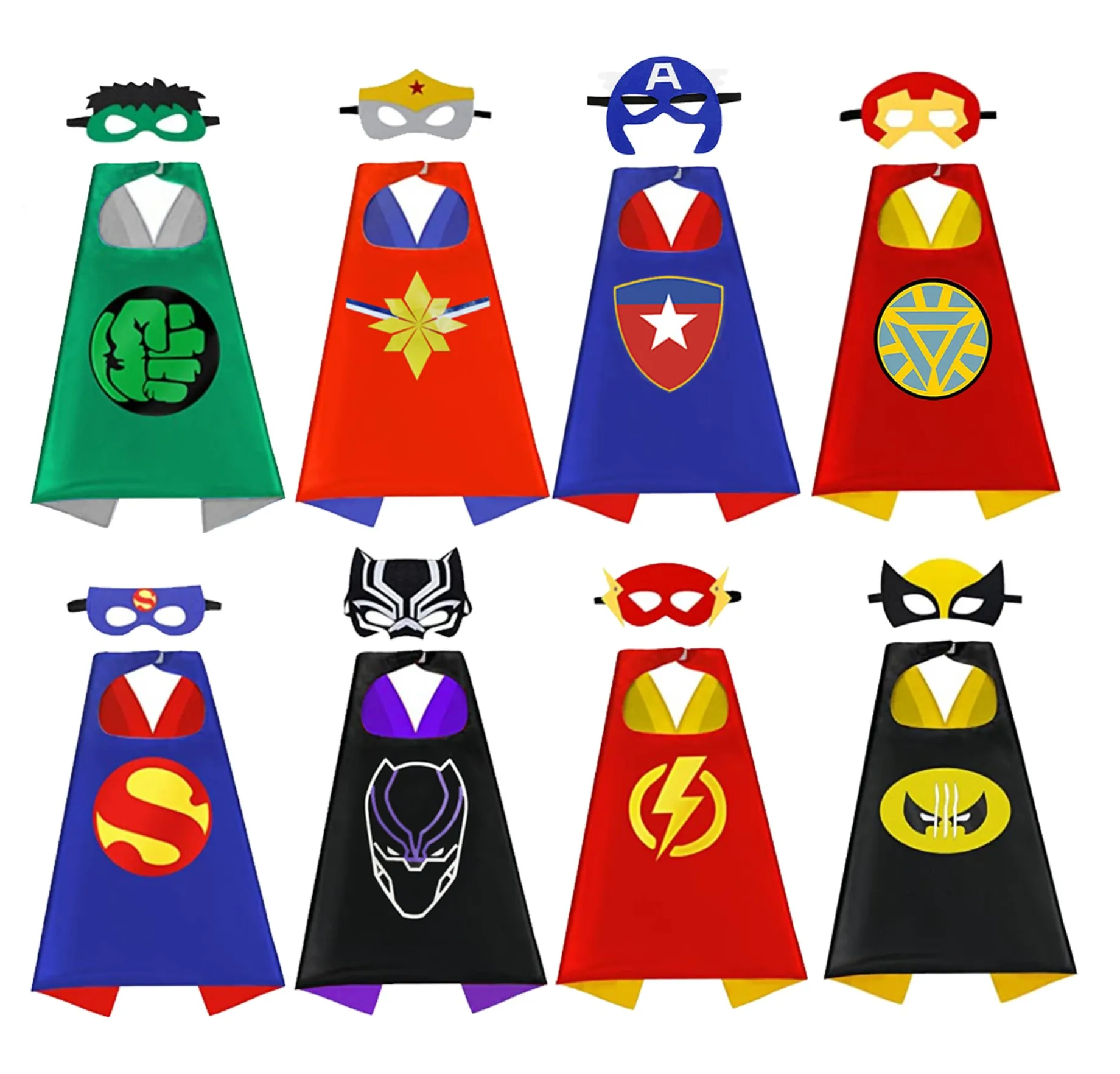 8 sets Superhero Capes for  Cool Halloween Christmas  Costume Cosplay Festival Party Supplies Favors Dress Up for boys girls