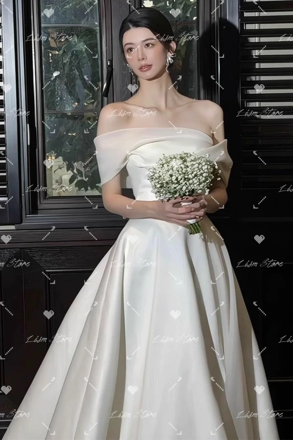 Lism Elegantes Brautkleid Einschultriges Leichtgewichtiges Outdoor-Hochzeitskleid Bodenlange Schleppe Koreanischer Stil Brautkleid Maßanfertigung