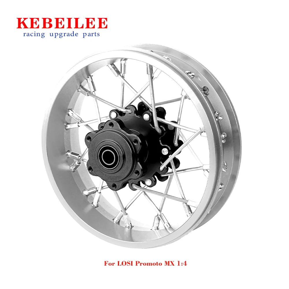 Roda traseira de alumínio KEBEILEE CNC V2 para motocicleta LOSI Promoto MX 1:4 prata