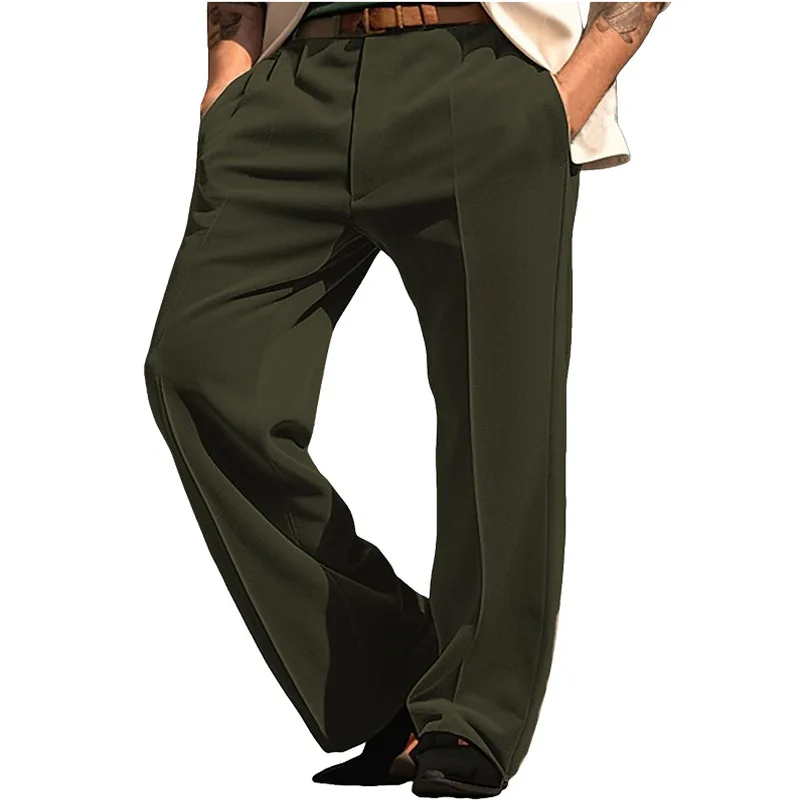 Men Solid Color Straight Wide Leg Casual Business Simple Basic Trendy Daily Velvet Trousers European American New Fashion Male