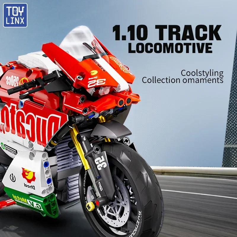 Zestaw klocków TOYLINX Famous V4 Motocykl, model super motocykla, techniczny zestaw wyścigowy, zabawki do składania dla dzieci, prezenty dla chłopców