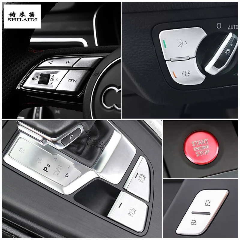 For Audi A4 B9 2020-2023 Interior Car headlight Steering wheel Door Lock Engine Start Stop Handbrake switch Button repair Cover