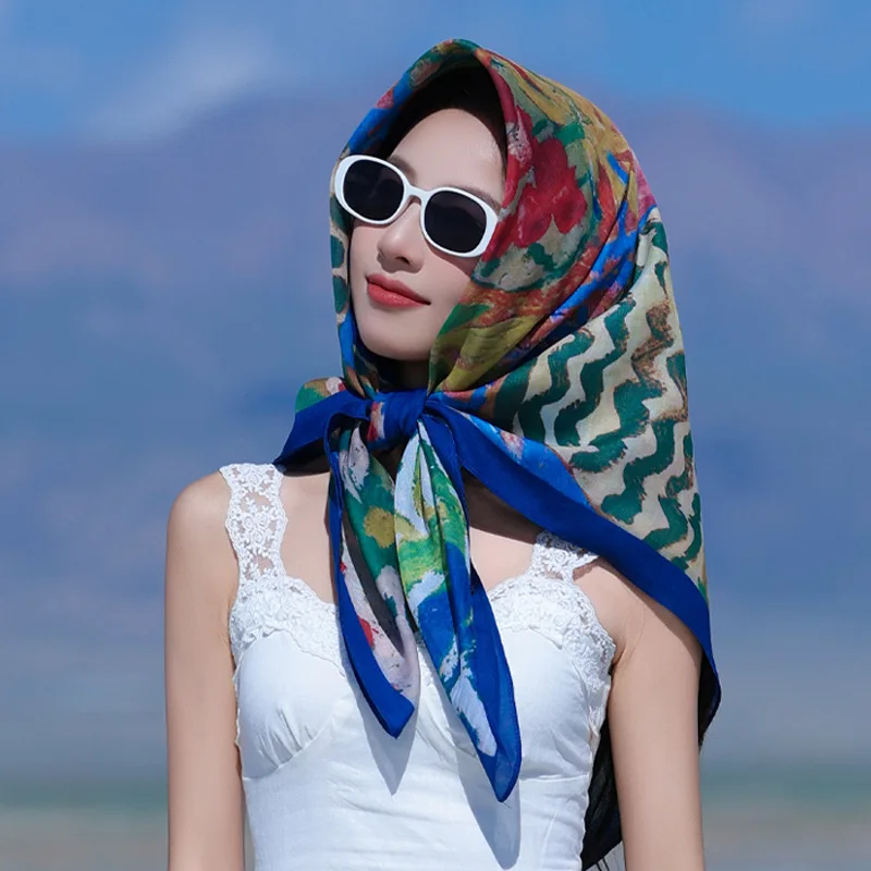 

Новый модный квадратный шелковый платок-шарф, солнцезащитная накидка для женщин, весенне-летний пляжный шарф для отпуска, универсальный тонкий платок