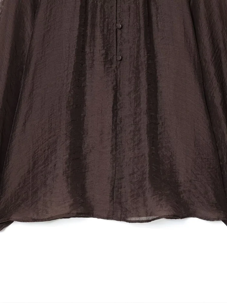 欧米風秋の新作トレンドカジュアルレディース服ゆったり長袖パフスリーブ透け感シャツ