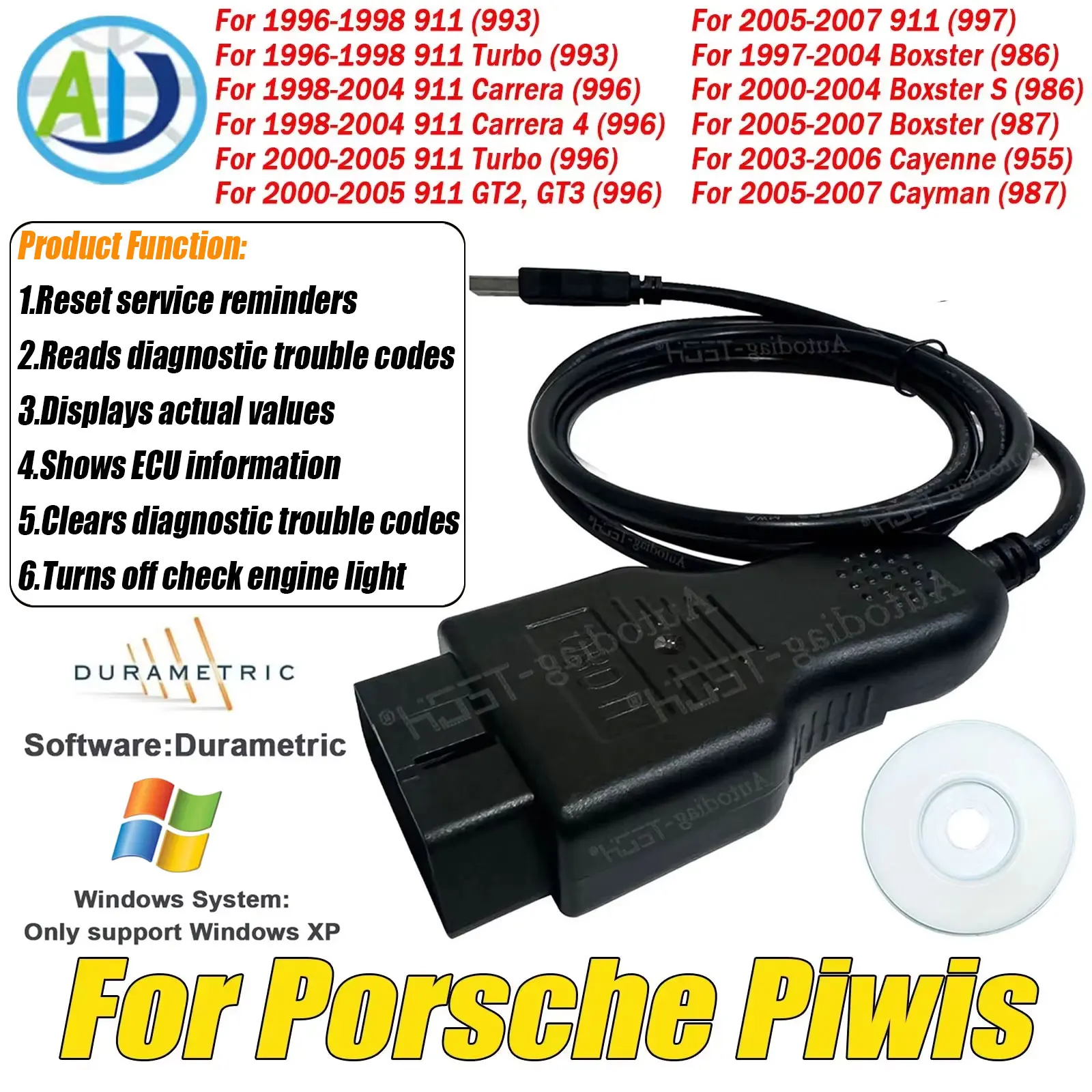 Scanner USB OBD2 per Porsche Piwis compatibile con Windows XP Durammetic Software Auto ECU Strumento scanner OBD2 per veicoli Prosche