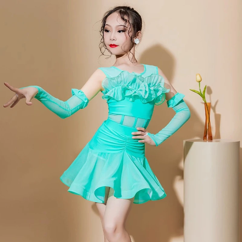 

Детские платья для латинских танцев для девочек, танцевальные платья, платье для соревнований, сценический костюм для чача, танго, румбы, самбы, латинского танца