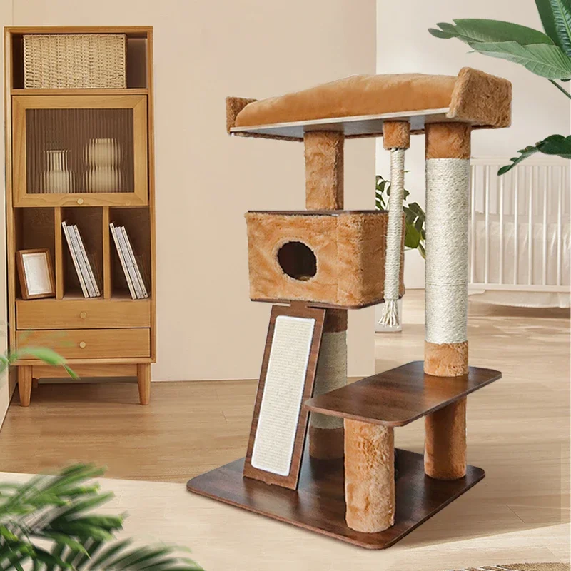 Wood Tall Pet Cat Tree Multi-level Large Cat Activity Toys Tower Climbing Frame with Cat Nest and Sisal Blanket Hot Sale Solid