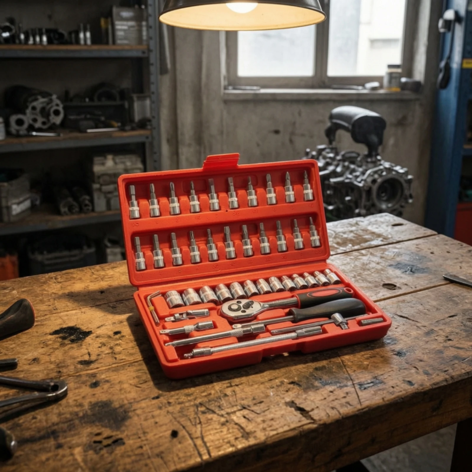 46 Pieces Ratchet Socket Wrench Toolkit Easy to Carry Socket Wrench Set with Case Ratchet Set with Case Compact Hand Tools