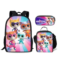 Bolsa para estudiantes de escuela primaria Super Kitties, conjunto de tres piezas, mochila de dibujos animados de Anime, bolsa de hielo, bolsa para bolígrafos