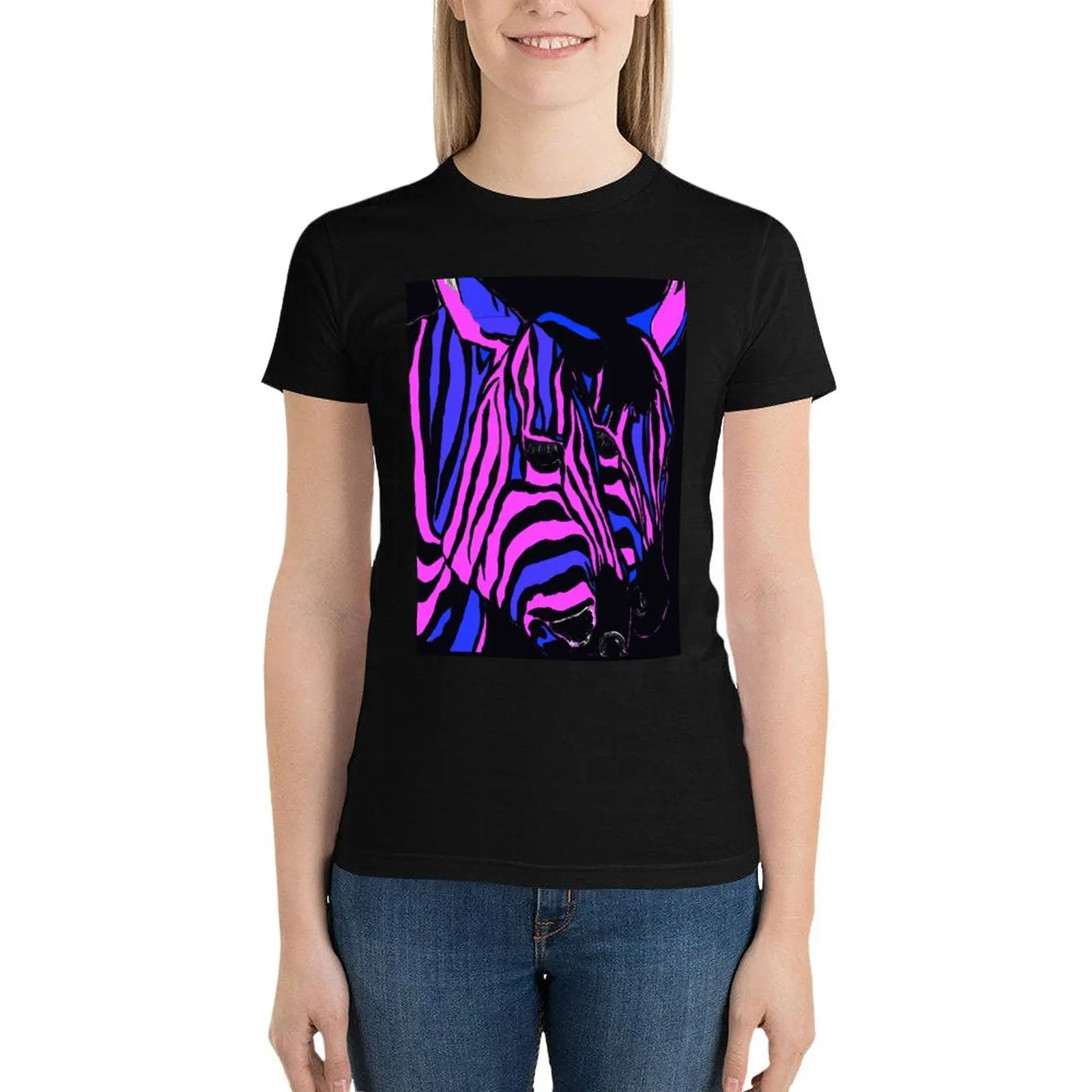 Midnight Zebra Abstract T-Shirt graphics funny tops summer top spring clothes Women 2024