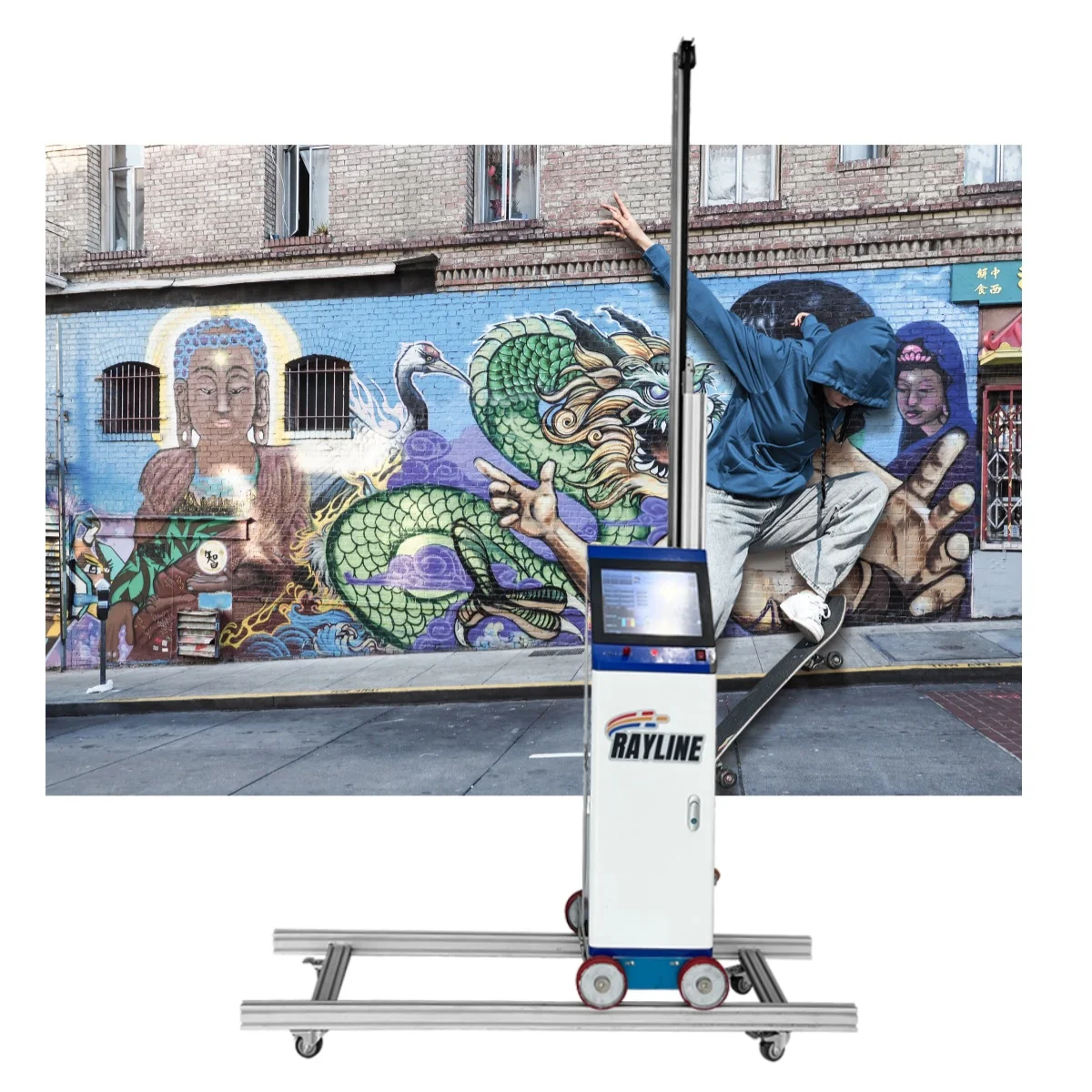 16 ㎡/Stunde 9600dpi Wand drucker Maschine 3d Outdoor automatische intelligente UV vertikale Wand drucker Preis mit Rädern Schienen