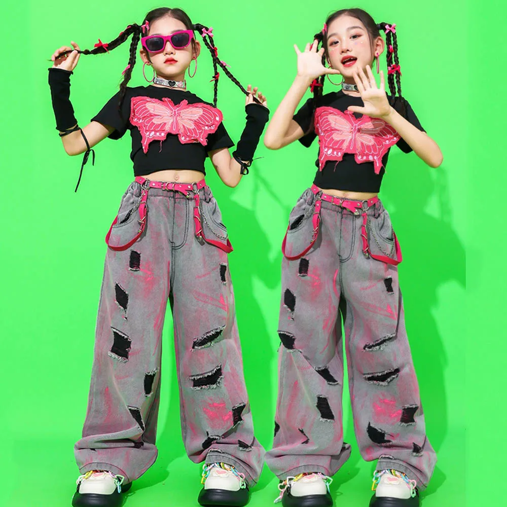 

New Children Hip Hop Street Dance Wear Kpop Stage Outfits Line Dance Clothing Kids Dance Suit Girls Performance Costumes AMY274