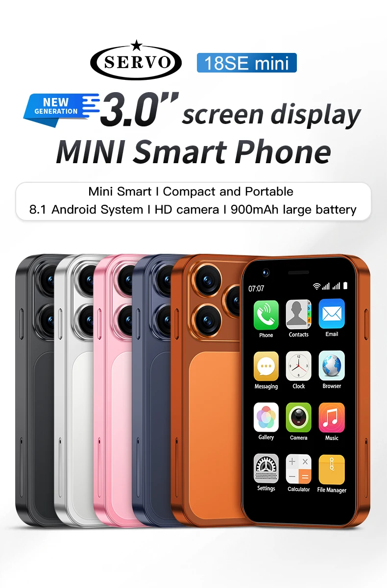SERVO Mini Android Smartphone 3.0" Touch Screen 3G Dual SIM 2GB+16GB Face Unlock HiFi Sound WiFi Hotspot GPS Pocket Mobile Phone