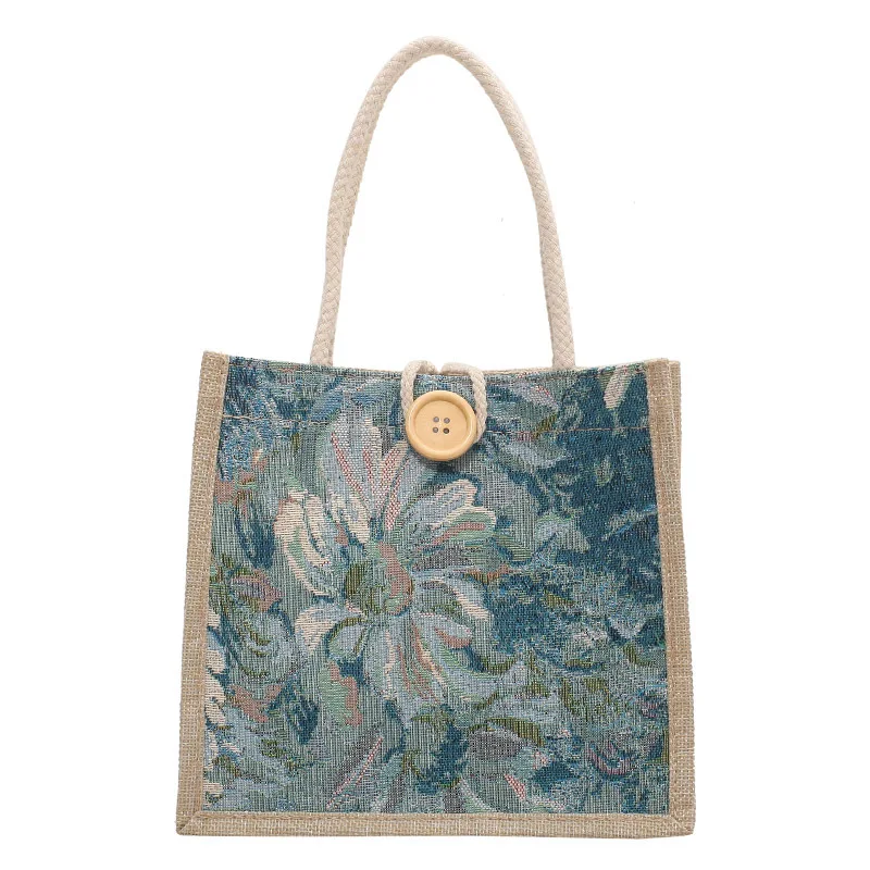 Korean Style Canvas Lunch Tote for Women Large Capacity Bento Bag with Handle, Washable Cotton-Linen Fabric for Office & Picnic