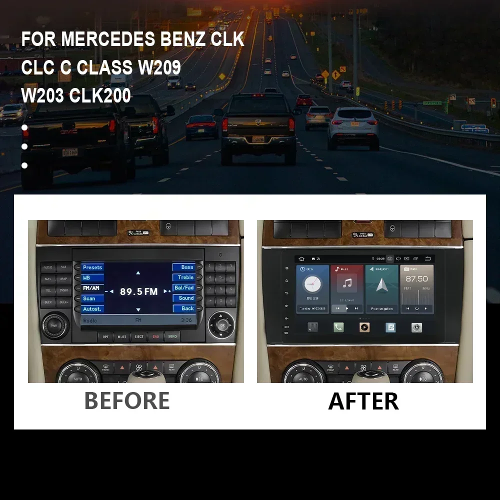 CHSTEK Car Radio Stereo Carplay For Mercedes Benz W209 W203 CLK/CLC/C-Class C180 C200 CLK200 Android 14 GPS Bluetooth WIFI Audio