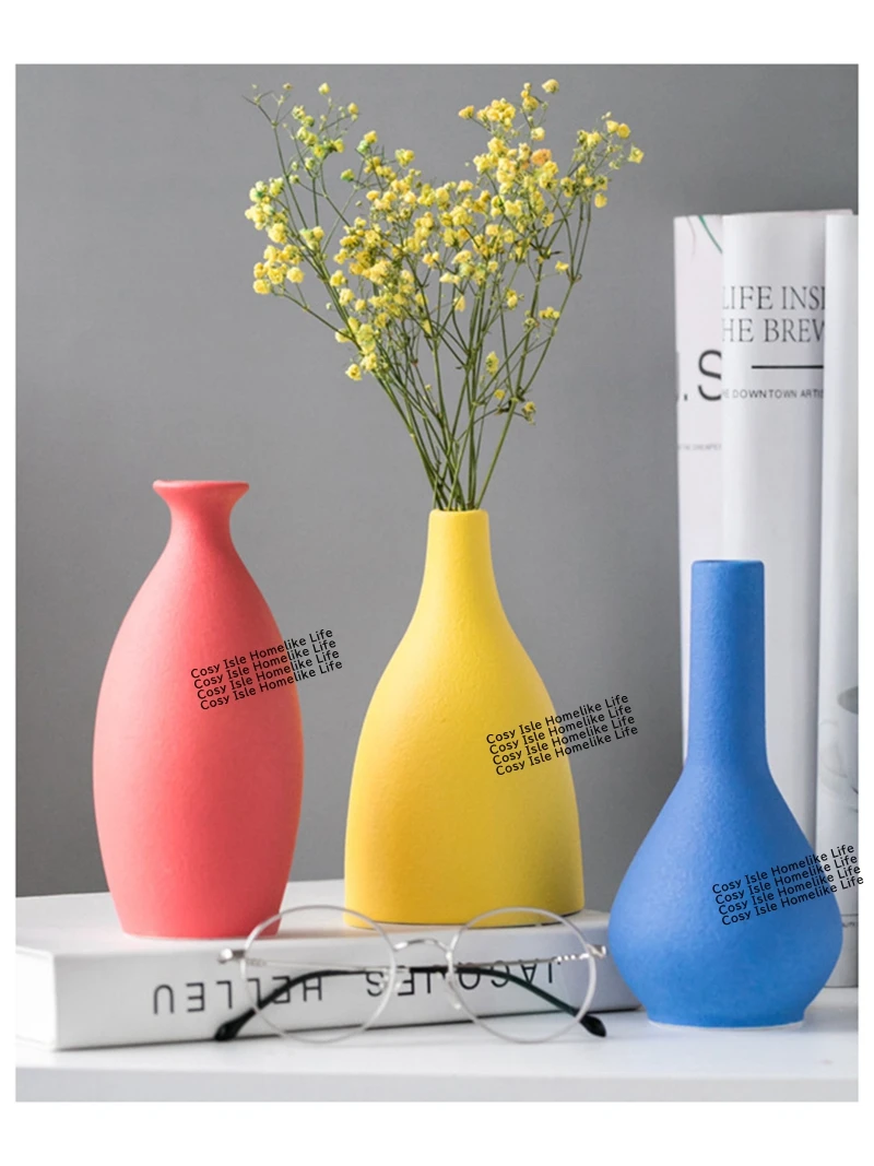 Nordic Small Vase Scrub Sand Effect Ceramic Hand-made Hydroponic Flower Bottle Matte Blue Pink Yellow Red Mini Vase Garden Decor
