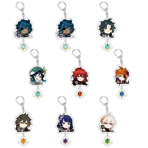 1Set Genshin Impact Acrylic Keychain with Vision Pendant, Kaedehara Kazuha Tartaglia Diluc Kaeya Character Bag Charm for Game Fa