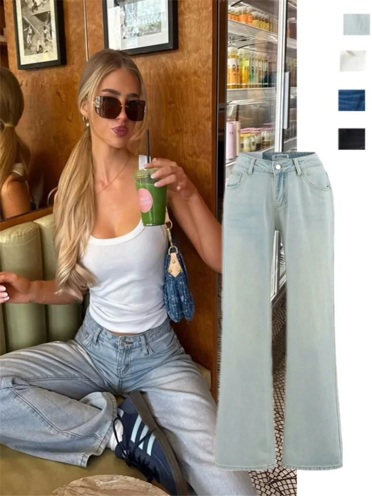 

Американские прямые брюки с низкой талией и свободной талией, джинсовые брюки Dra, чувственные длинные джинсы для девочек, утягивающие джинсы в стиле ретро, длиной до пола