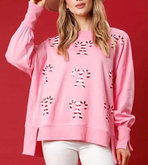 

Women's Christmas Sweatshirt 2025 Autumn Winter Latest Christmas Candy Sequin Top Loose Casual Pullover Round Neck Hoodie