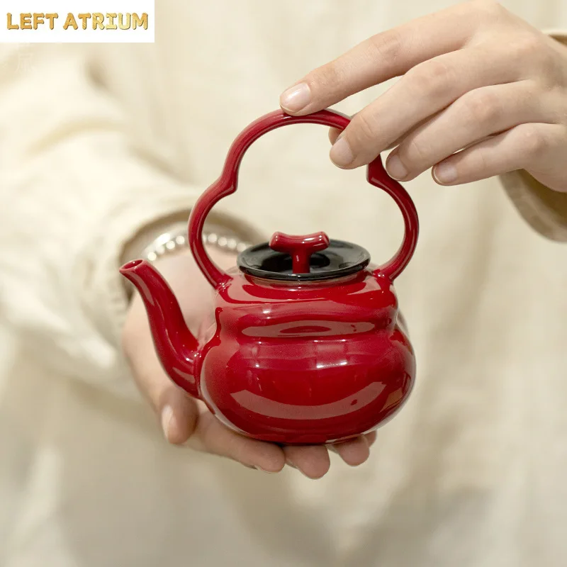 

Palace Museum Red Persimmon Teapot Single Pot Household Kung Fu Tea Set High Grade Ceramic Drinking Utensils