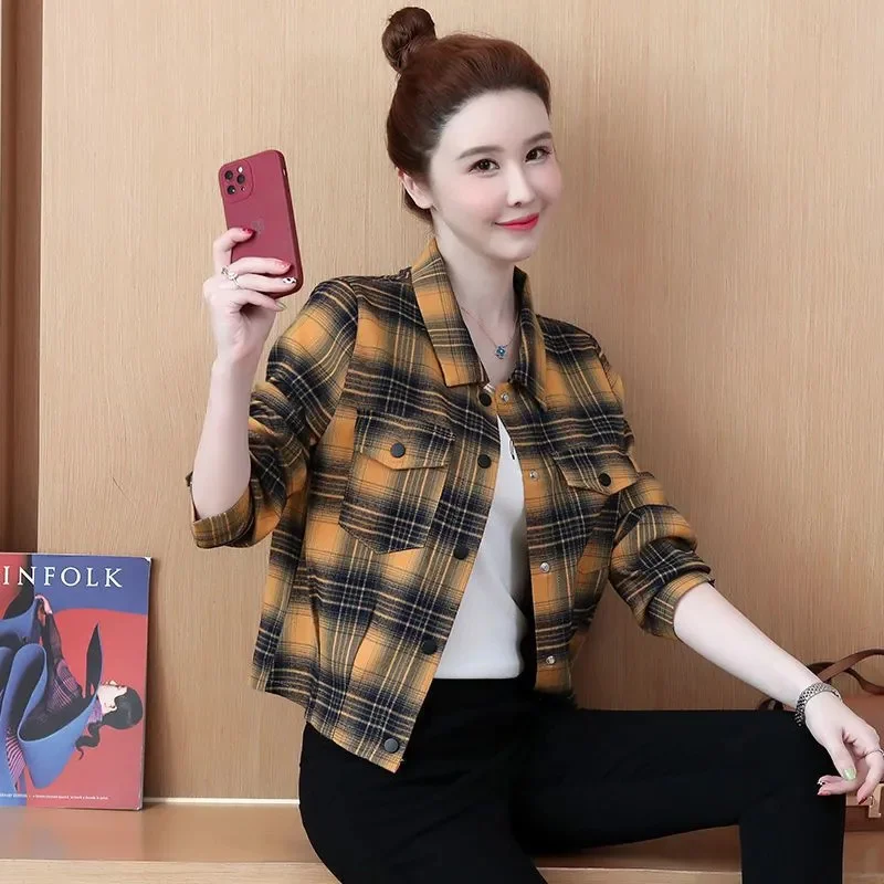 

Western Style Coat Women Spring Summer New Fashion Plaid Short Jacket Casual Small Fragrance Outwear Simple Female Overcoat Tops