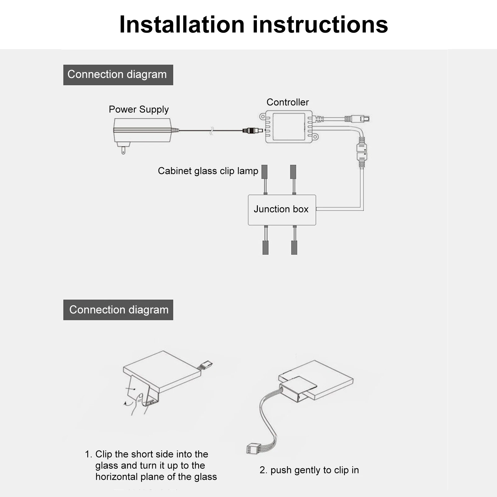 LED Clip On Glass Shelf Lighting Under Cabinet Night Lights Kit for Glass Edge Shelf with Remote Control (6 Lights, RGB)