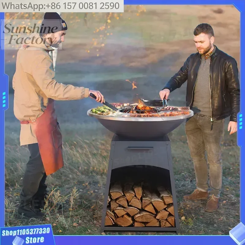 NFS Freestanding Vertical Firewood Burning Stove Outdoor Barbecue Heating Enamel Powder Coated Windproof Rust-Proof