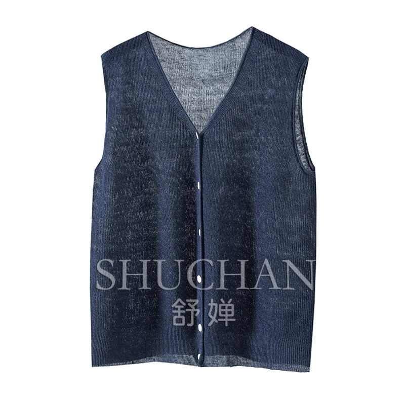 

New 100 Linen V-neck Vest Vest Jacket Women's 49C3 Tops Women Tank Top Sleeveless Summer