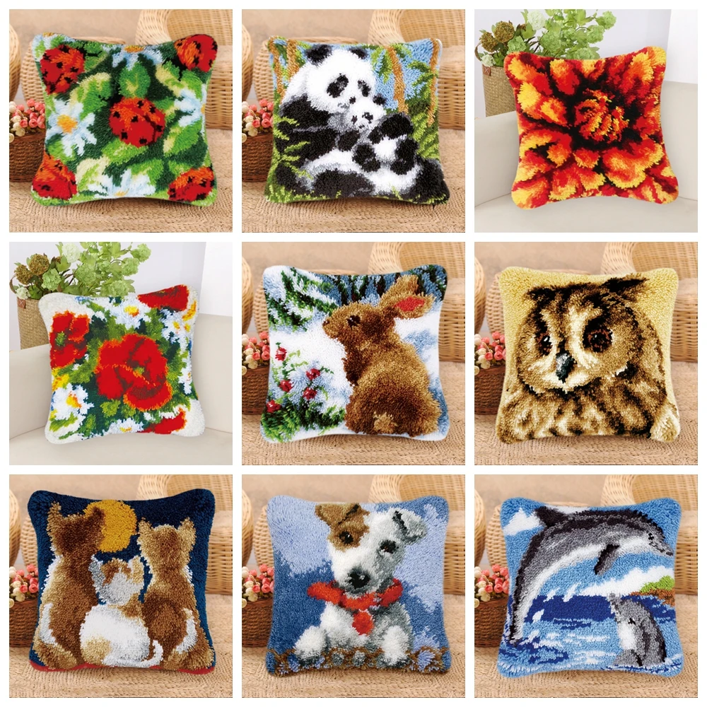 

Cartoon Animal Series Latch Hook DIY Hand Knitted Embroidered Pillow Unfinished Embroidery Material Latch Hook Rug Kits Creative