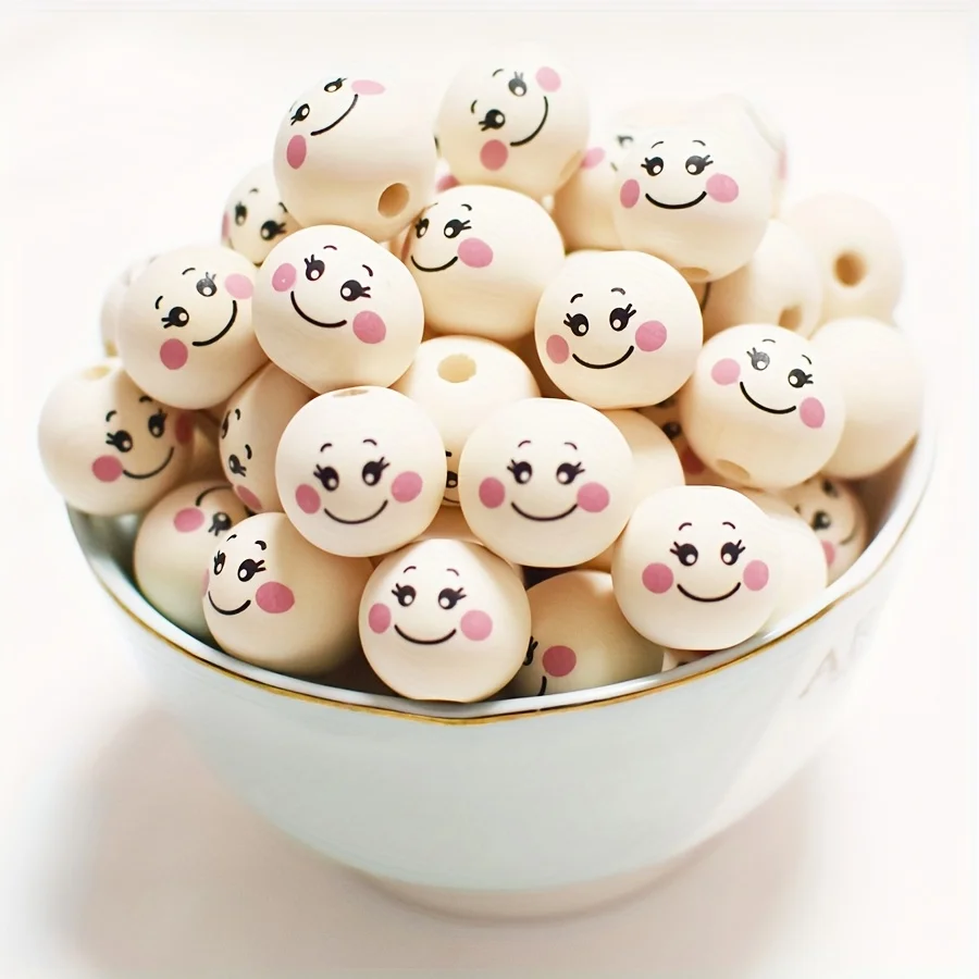 50Pcs 20mm Large Face Wooden Beads, Smooth Round Wood Balls for DIY Crafts, Jewelry, Christmas Ornaments,Angel Heads & Keychains