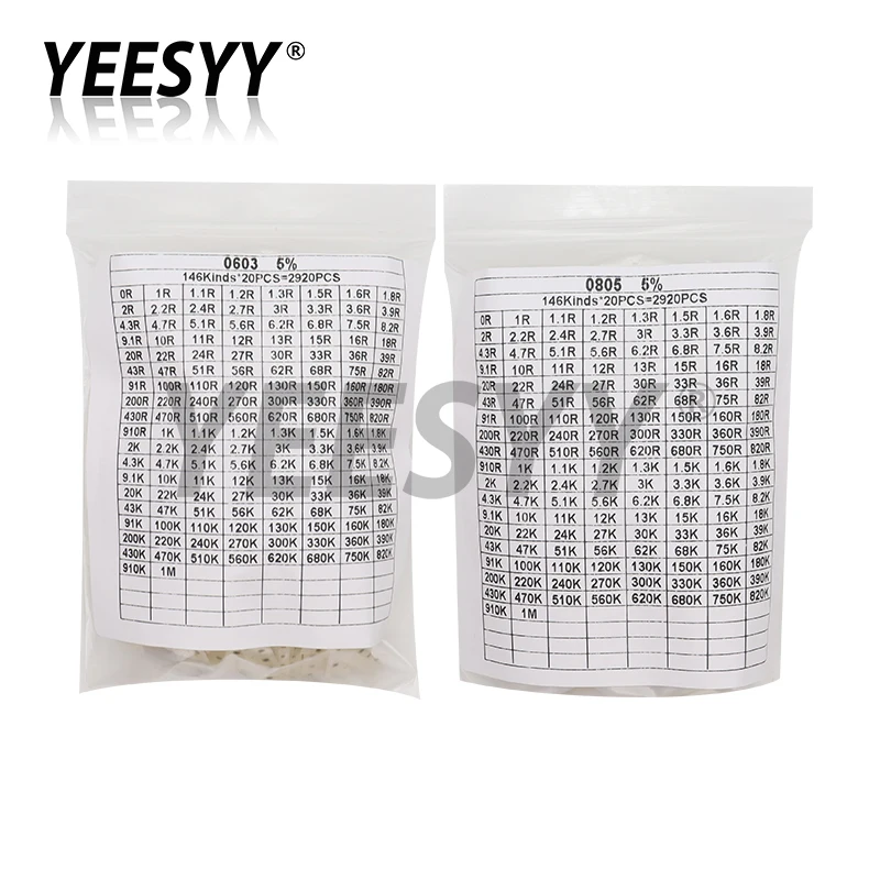 

2920pcs 146ValuesX20pcs 0603 0805 1206 5% SMD Chip Resistor KIT 0R - 1M ohm Resistance Samples Set