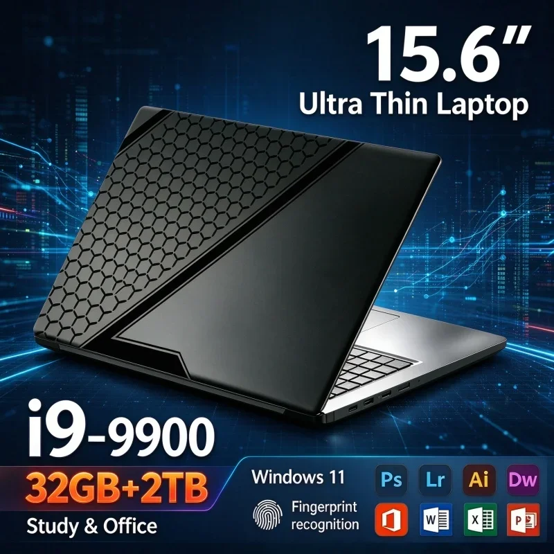 15.6" FHD Laptop Intel I9-9900 32GB RAM 1TB 2TB SSD Windows 11 Ultra Slim Portable Notebook Computer For Office Study Gaming