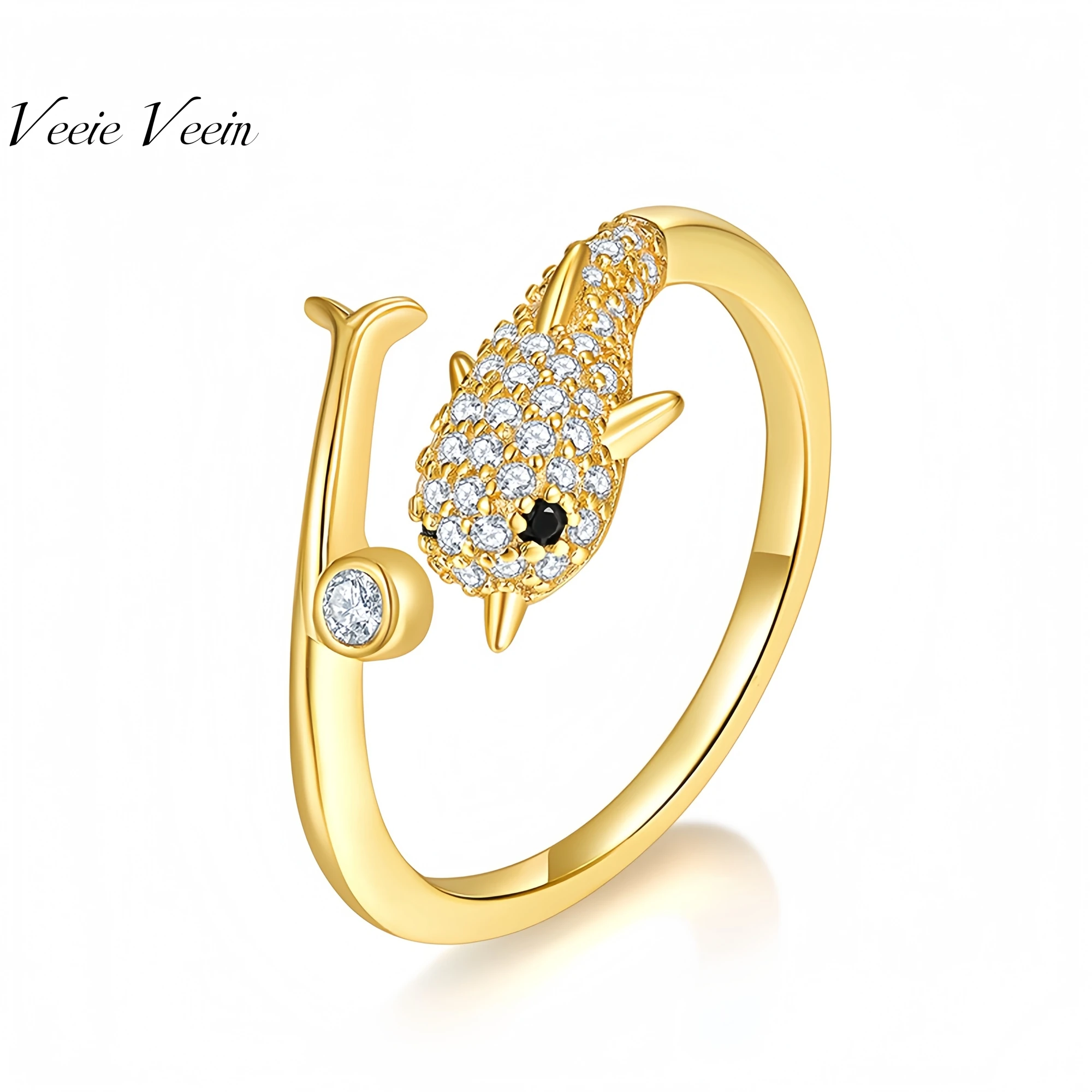 

Veeie Veein Luxury Brand High Quality S925 Sterling Silver Set Carat Moissanite Ring Golden Dolphin Women Accessor Jewelry