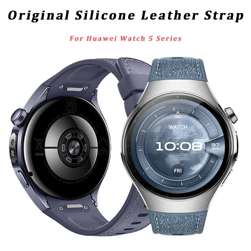 

Original Silicone Leather Strap for Huawei Watch 5 46MM No Gaps Rubber Band for Huawei Watch 5 42mm Quick release Button Band