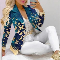 Fashion Butterfly Print Blazer Suit and Pants Two Piece Set for Women 2023 Autumn Winter Outfit Office Lady Casual Clothing