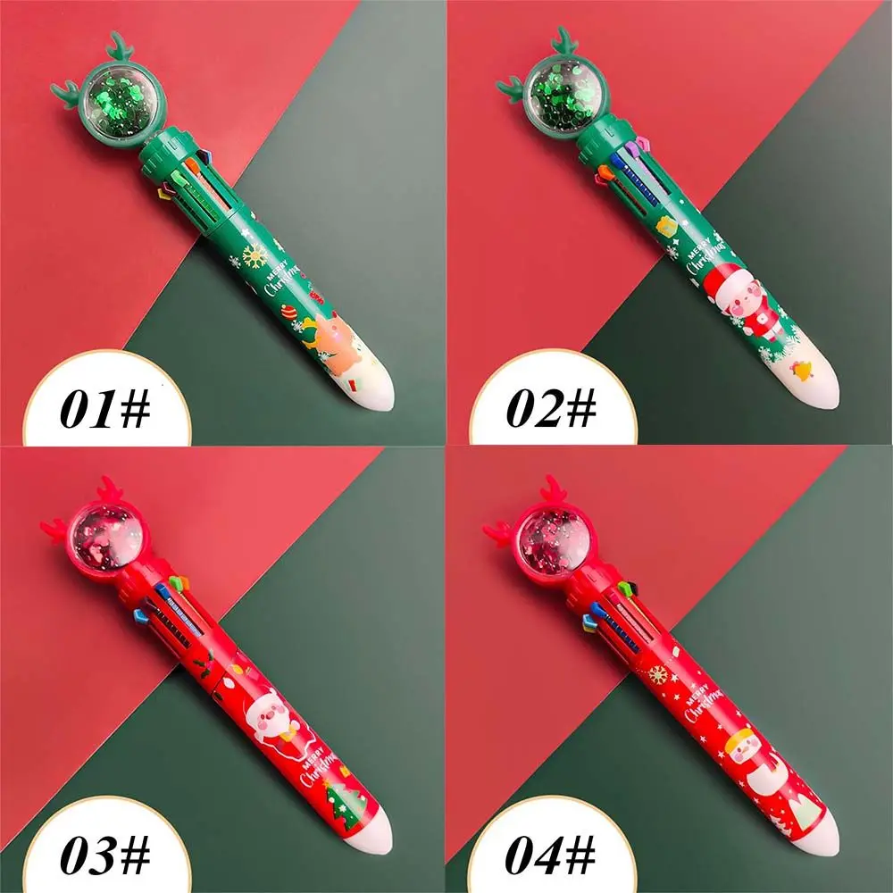 Kawaii Christmas Gift Press Elk Santa Claus Colorful Refill Christmas Ballpoint Pens 10 Colors Ballpoint Pen Rollerball Pen