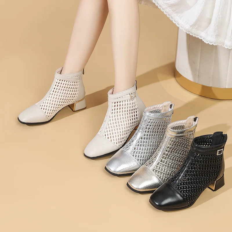 

Женские сандалии ZXRYXGS из натуральной кожи с острым носком на среднем каблуке, дышащие ботинки больших размеров, весна-лето 2026