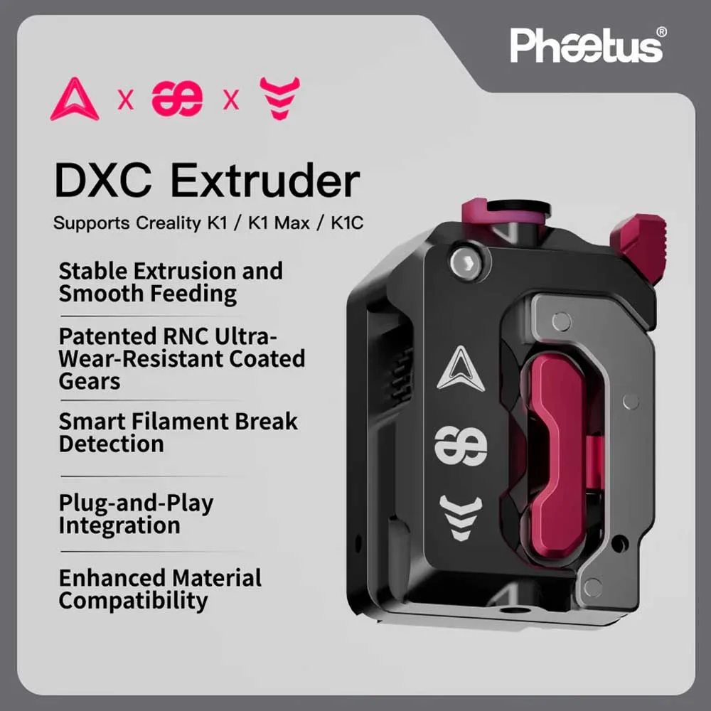 Newest Phaetus DXC Extruder Helical Gears Dual-drive System Standard Version Creality K1 / K1 Max / K1C