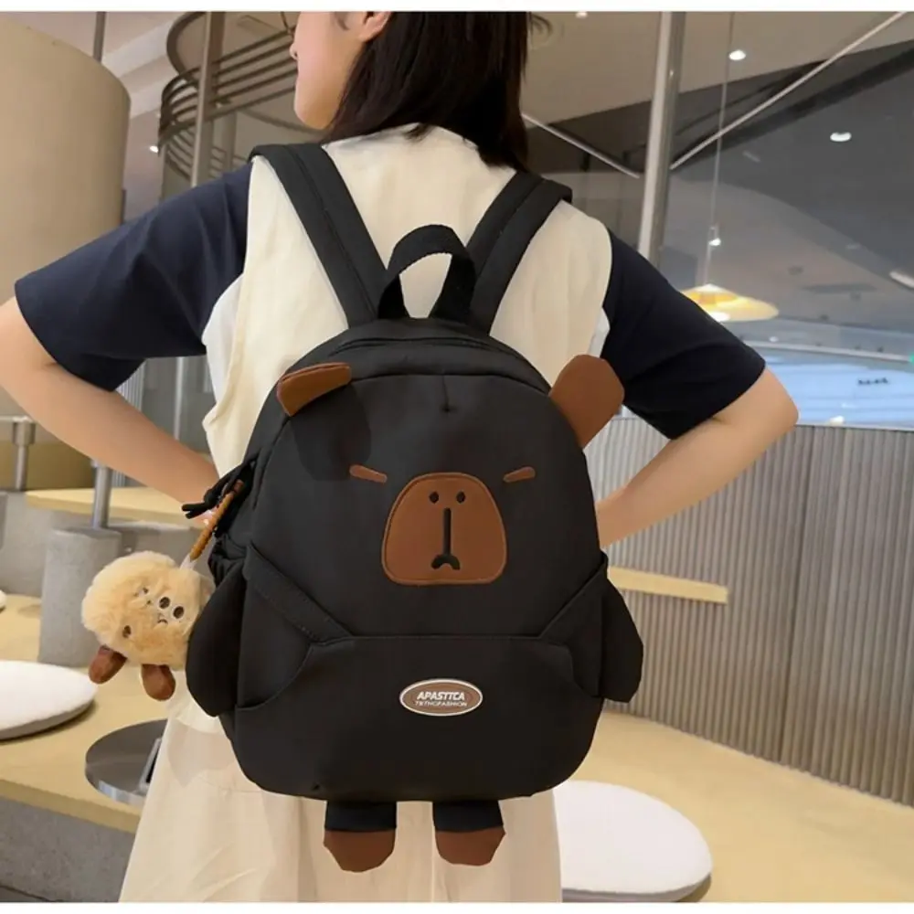 Cartoon Capybara Backpack Nylon Storage Bag Children's School Bag Travel Bag Waterproof Cartoon Capybara Backpack School