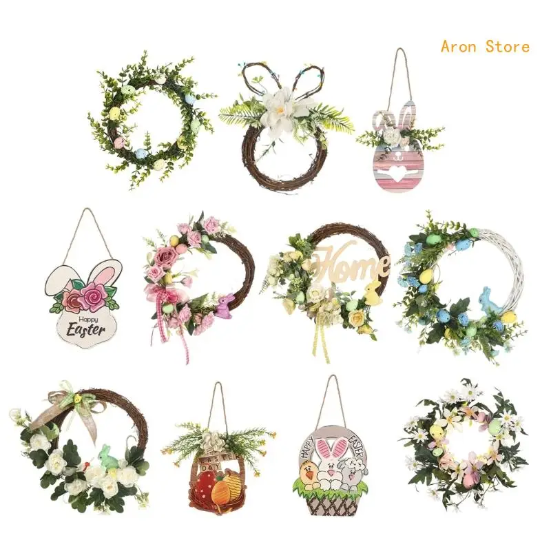 

Hanging Wreath Welcome Sign Artificial Natural Rattan Decoration for Indoor H3CF