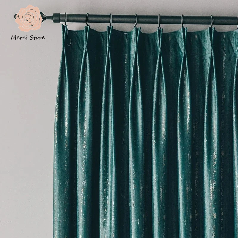 

Light Luxury Dark Green Velvet Curtains for Living Room Bedroom High Blackout Floor Floating Window Thermal Insulated Drapes
