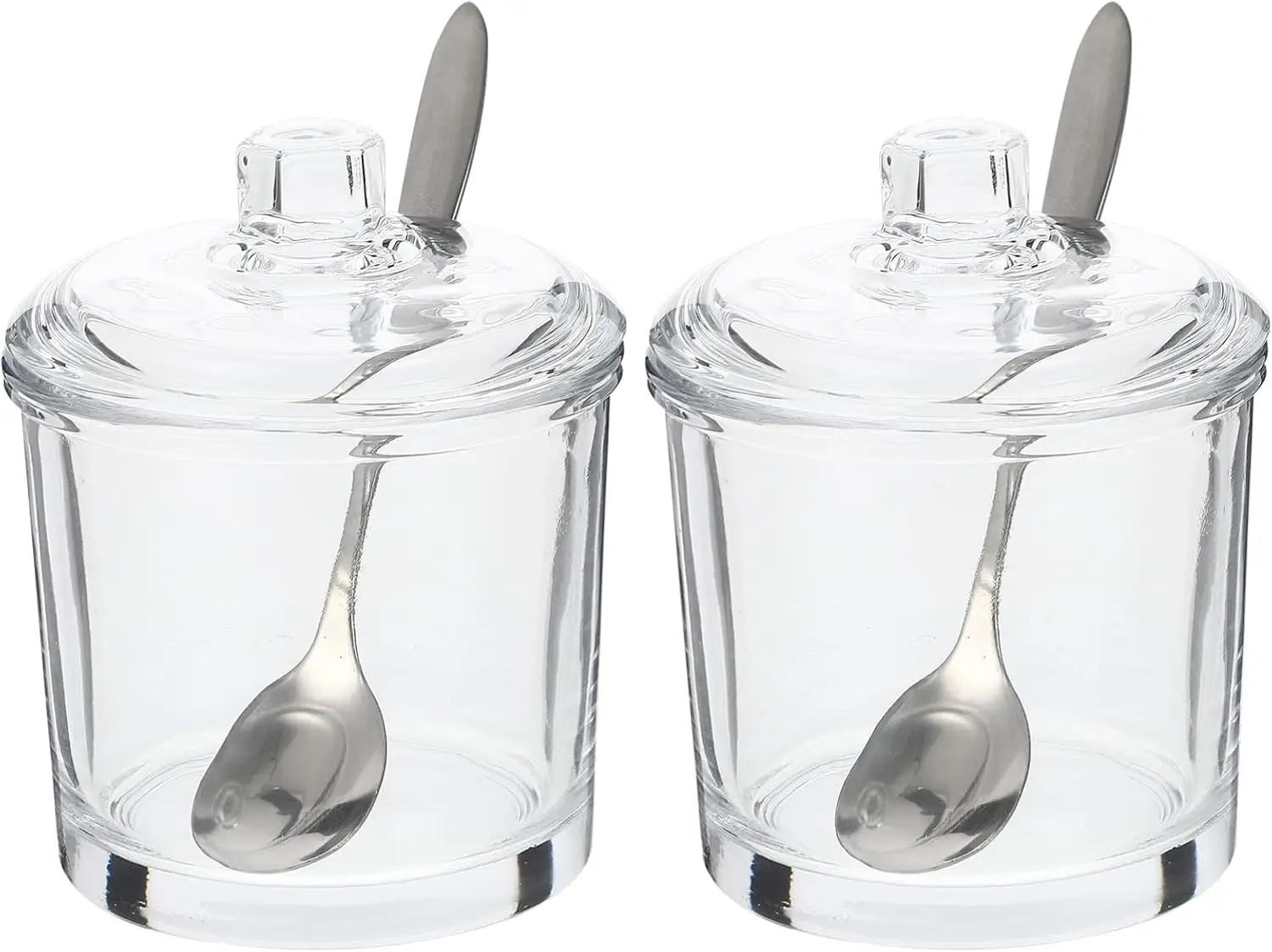 2Pcs Classic Clear Glass Sugar Bowl Set with Lid Serving Salt Pot Pepper Storage Jar